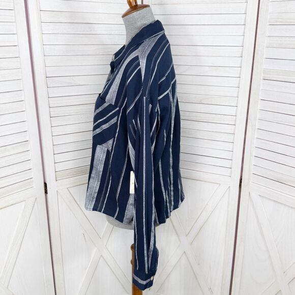 Sandy & Sid Striped Long Sleeve‎ Button Up Crop Shirt Blue White Large - Picture 2 of 12
